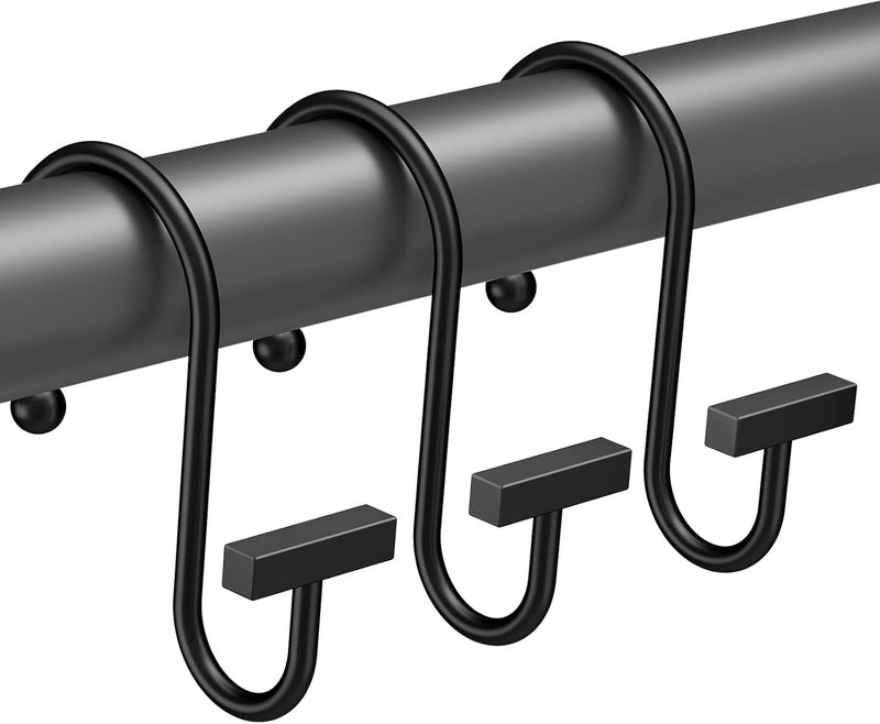 Bathway Shower Curtain Hooks, Black Shower Curtain Rings Rust Proof, 12PCS Shower Hooks for Shower Curtain, T-Bar Design Convenient Elegant Shower Curtain Hangers for Bathroom Kitchen Wardrobe - Image 1
